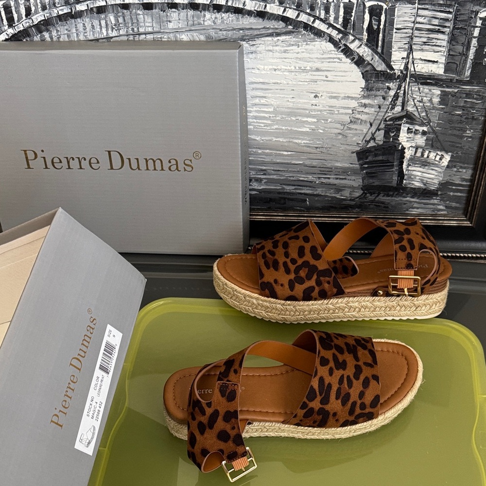 Pierre Dumas Brown Leopard Espadrille Sandals